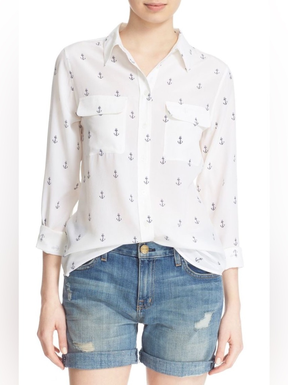 Like new condition, Equipment 100% silk anchor blouse XS